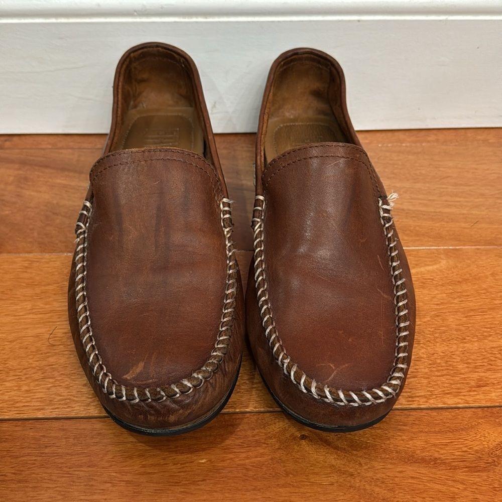 FRYE Lewis Venetian Slip‎ On Loafer Men’s Brown Tan Leather Size 9.5